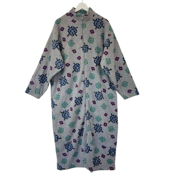 ERIKA TAYLOR COUNTRY Robe Gray Fleece Plush Long Sleeve Zip Front Pockets XL EUC - Picture 1 of 9